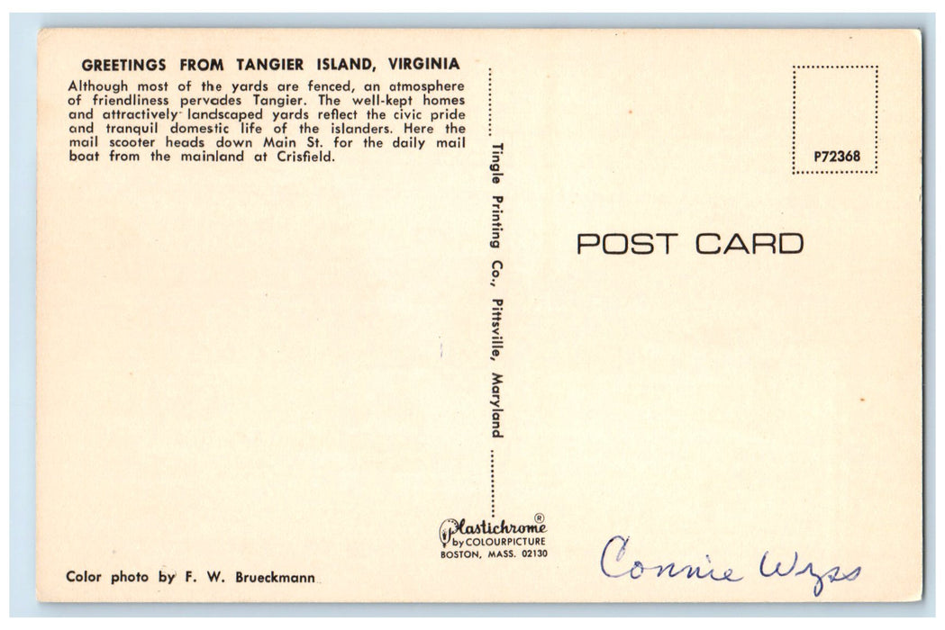 c1950's Greetings From Tangier Island Cab Road Yards Fenced Virginia VA Postcard