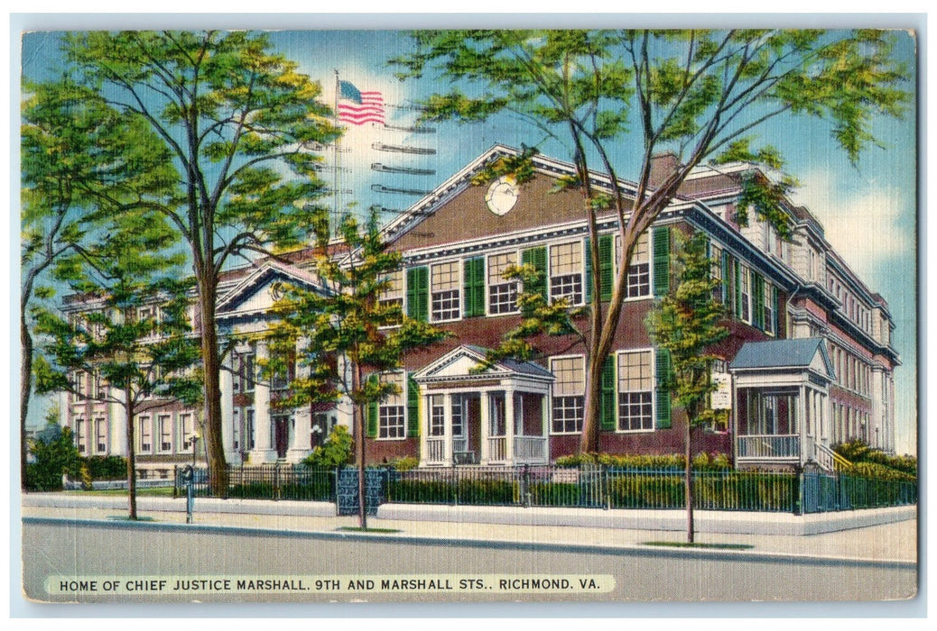 1953 Home Of Chief Justice Marshall View Building Richmond Virginia VA Postcard