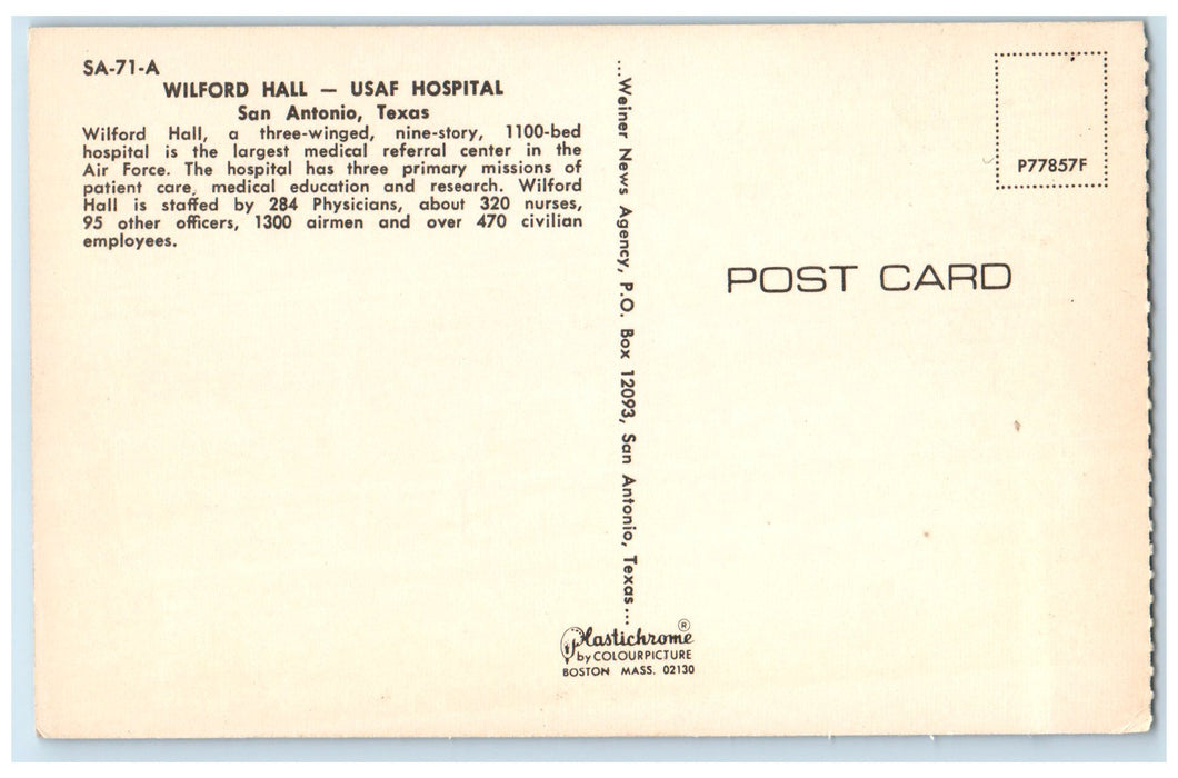 c1960's Wilford Hall Usaf Hospital Exterior Scene San Antonio Texas TE Postcard