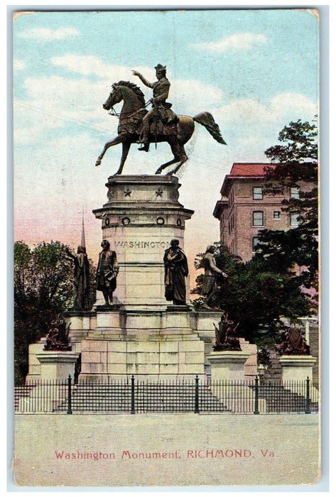 1909 Washington Monument Riding Horse Statue View Richmond Virginia VA Postcard