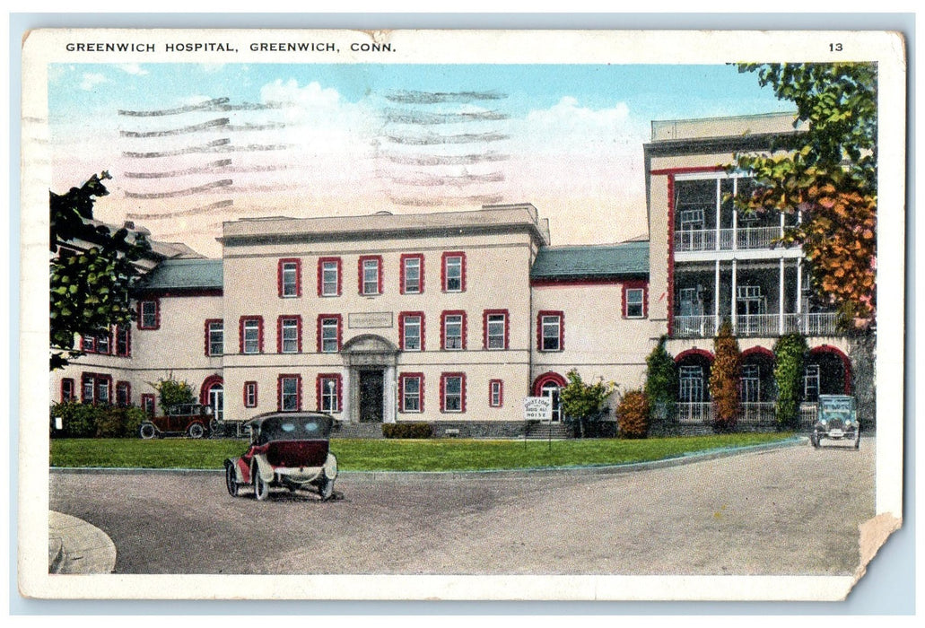 1930 Greenwich Hospital Exterior Greenwich Connecticut CT Posted Car Postcard