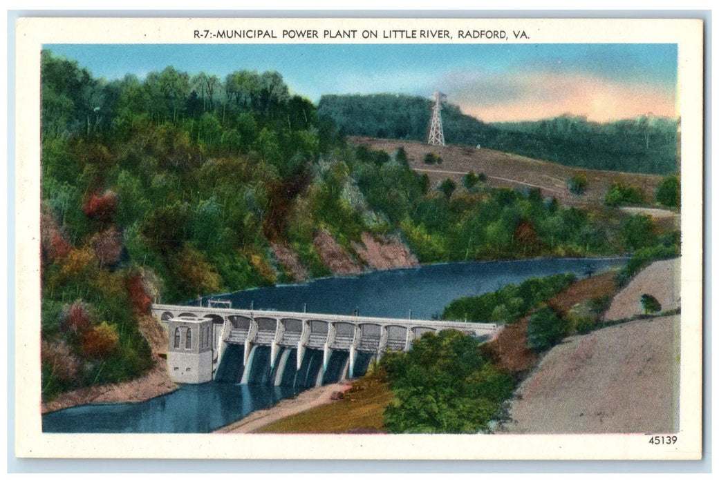 c1920's Municipal Power Plant On Little River Dam Radford Virginia VA Postcard