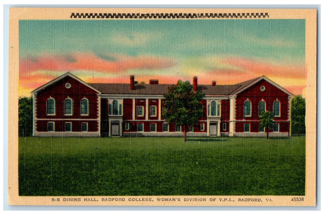 c1940 Dining Hall Radford College Woman's Division Radford Virginia VA Postcard