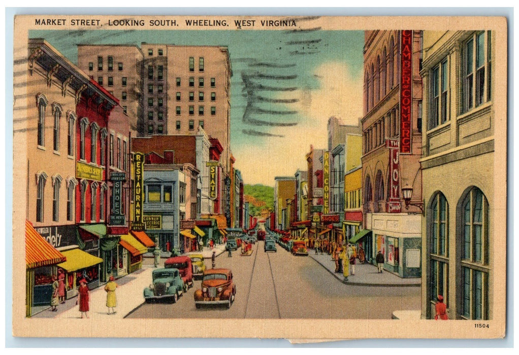 1942 Market Street Looking South Wheeling West Virginia WV Postcard