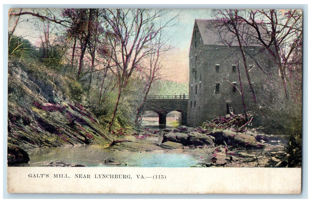 c1920 Galts Mill Creek People On Bridge Building Lynchburg Virginia VA Postcard