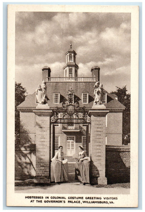 c1940s Hostess Colonial Costume Greetings At Governor's Williamsburg VA Postcard