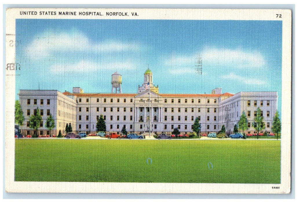 1938 United States Marine Hospital Exterior Norfolk Virginia VA Posted Postcard