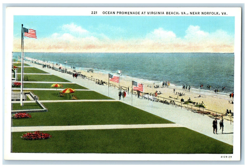 c1940's Ocean Promenade At Virginia Beach Norfolk Virginia VA Unposted Postcard