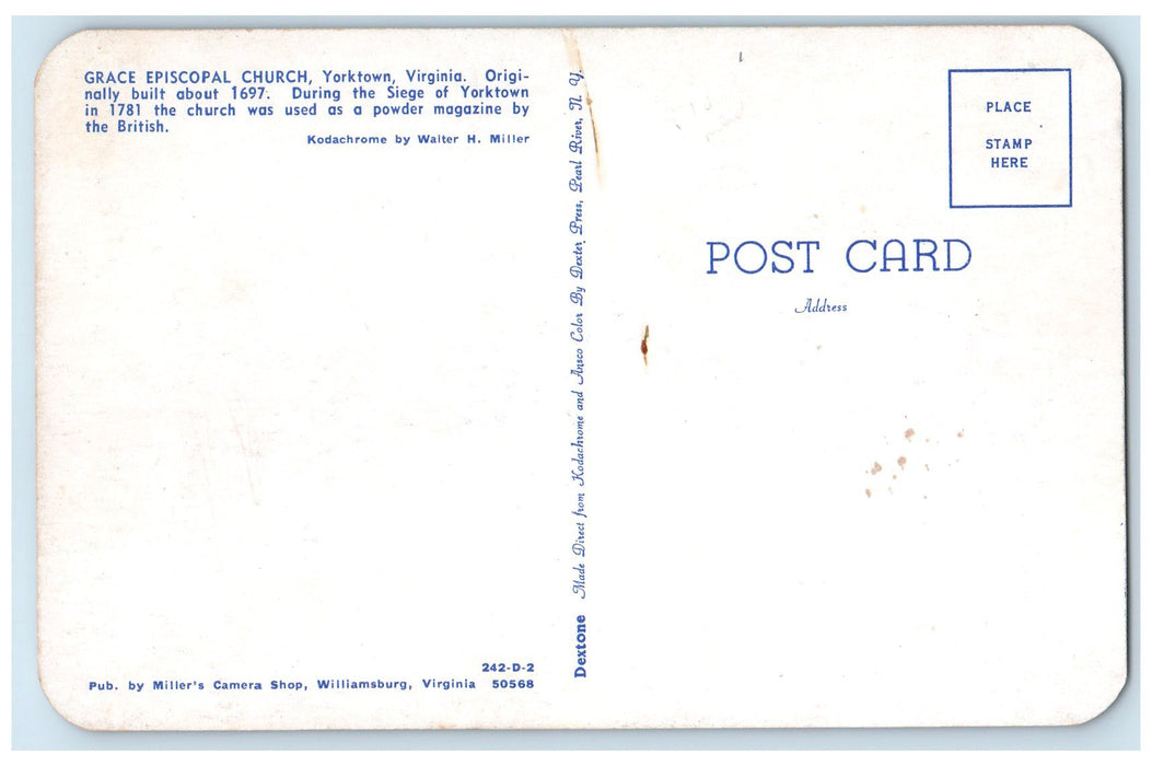 c1960's Grace Episcopal Church Exterior Yorktown Virginia VA Unposted Postcard