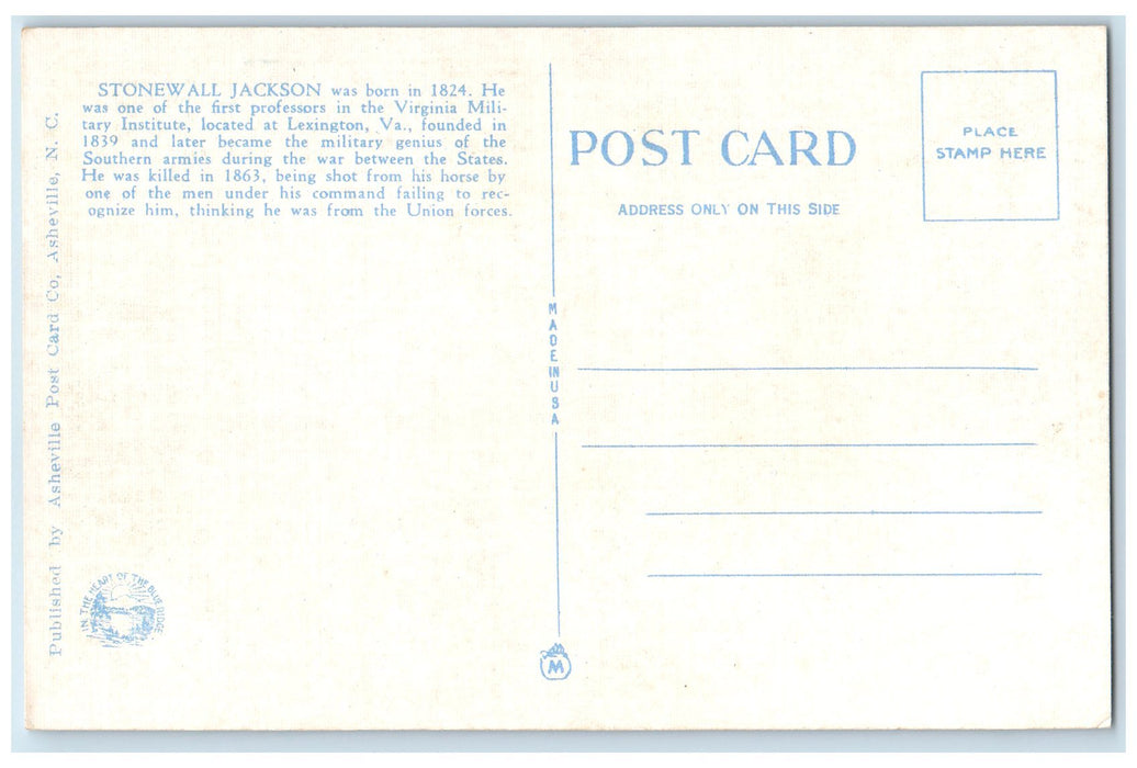 c1940's Tomb Of Stonewall Jackson Scene Lexington Virginia VA Unposted Postcard