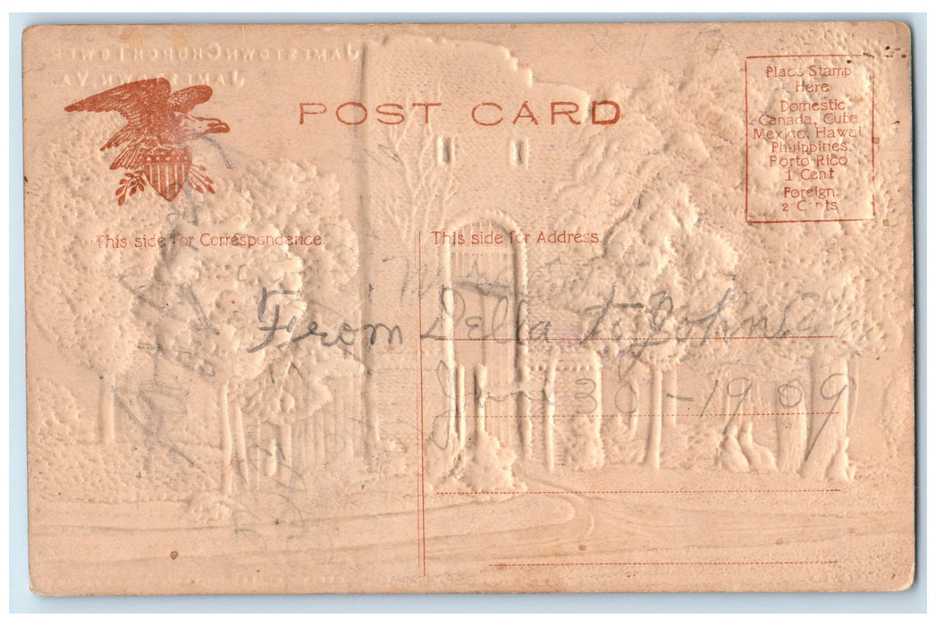 c1910's Jamestown Church Tower Exterior Jamestown Virginia VA Embossed Postcard