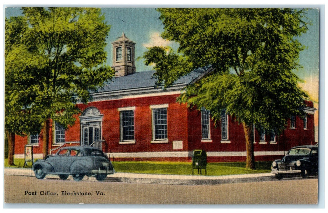 1945 Post Office Exterior Roadside Blackstone Virginia VA Posted Cars Postcard