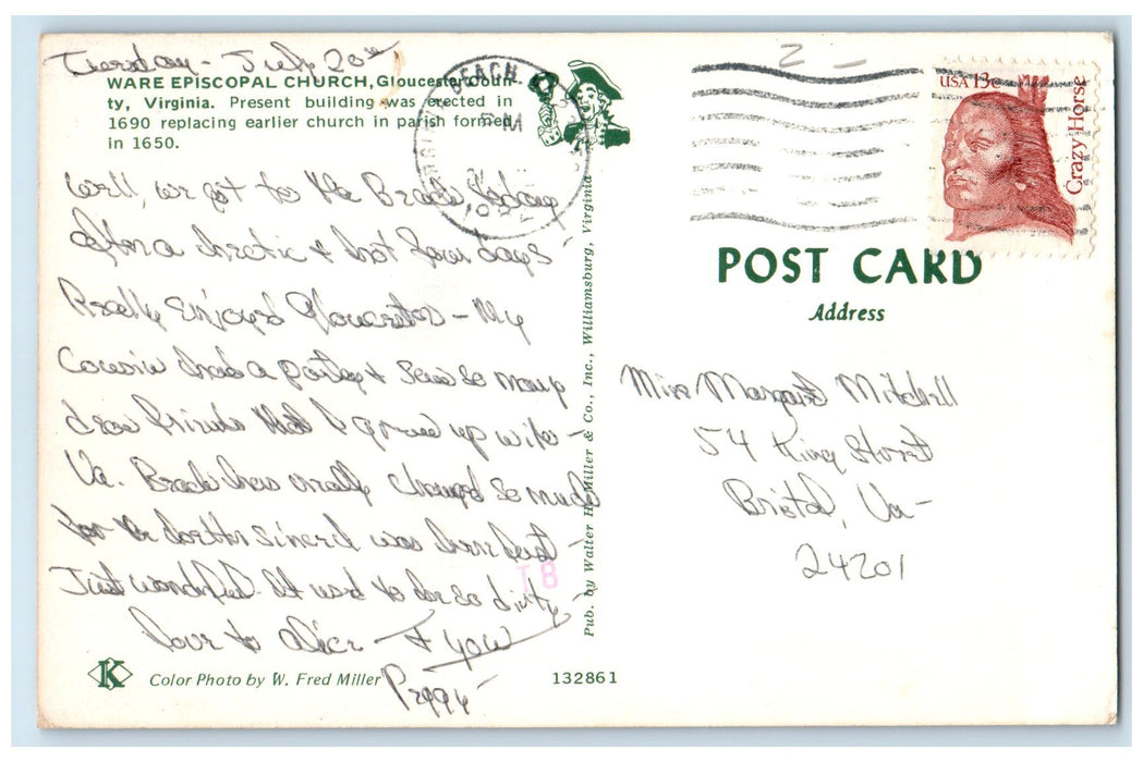 1982 Ware Episcopal Church Gloucester County Virginia VA Posted Trees Postcard