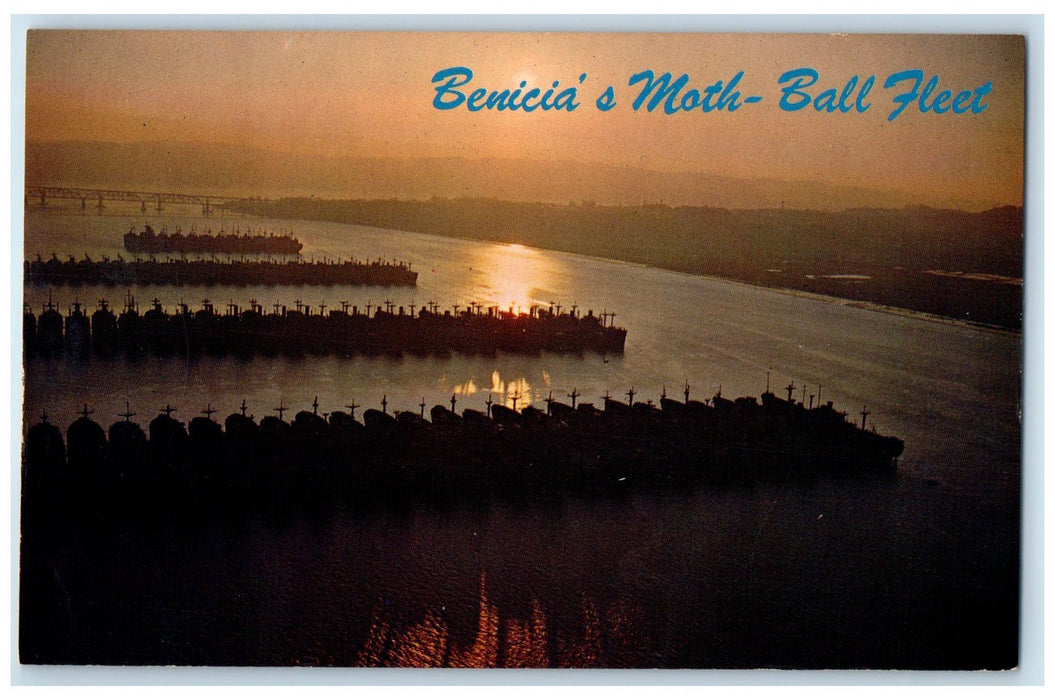 c1960s Aerial View Benicia's Moth-Ball Fleet Benicia California CA Moon Postcard