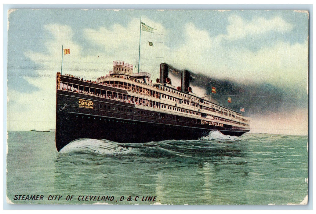 1910 Steamer City Of Cleveland D. & C. Line Bay City Michigan MI Posted Postcard
