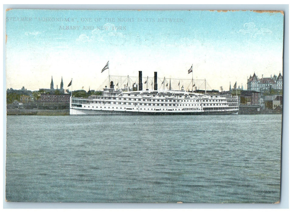 c1910s Steamer Adirondack Scene On The Night Boats Albany & New York NY Postcard