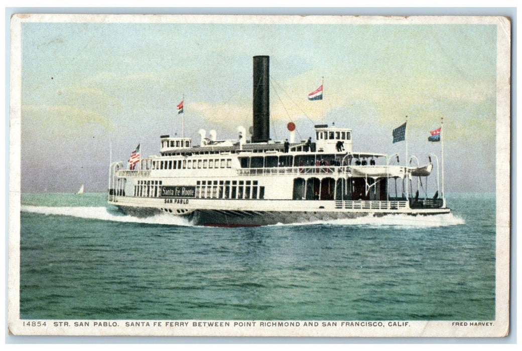 c1920's Str. San Pablo Santa Fe Ferry Between Richmond San Francisco CA Postcard