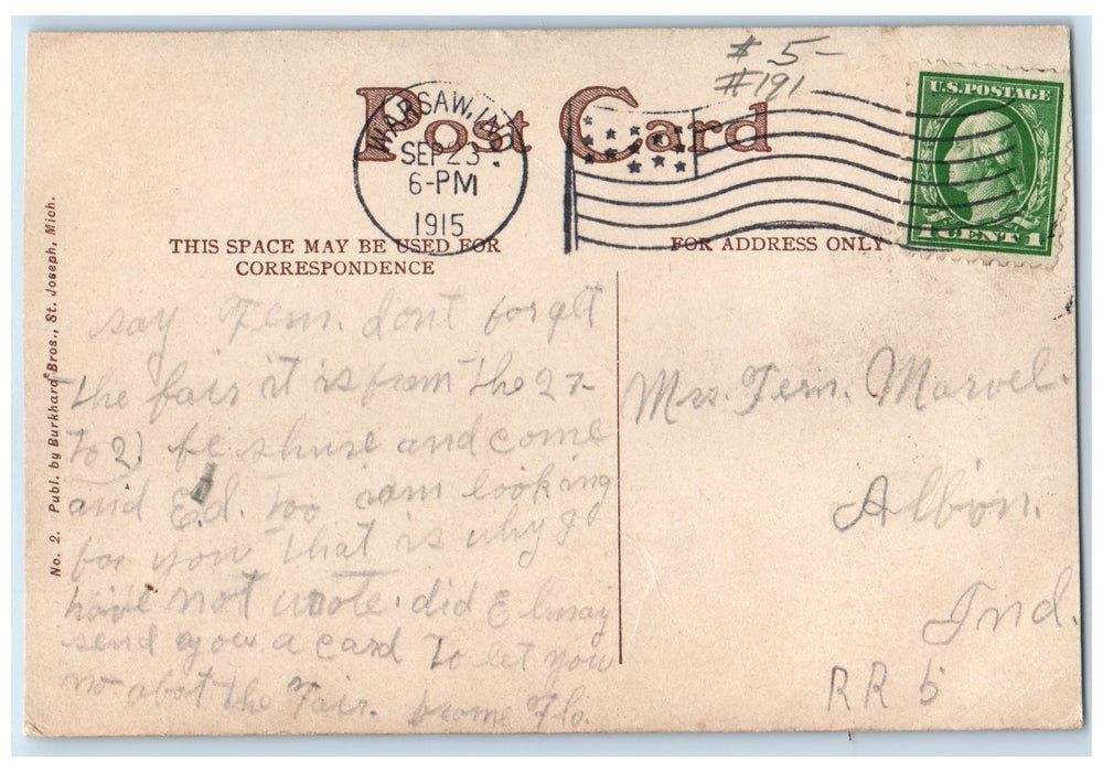 1915 Steamer City Of Chicago Leaving Harbor Of St. Joseph Michigan MI Postcard