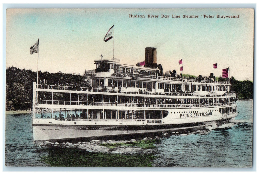 c1910's Hudson River Day Line Steamer Peter Stuyvesant New York NY Flag Postcard