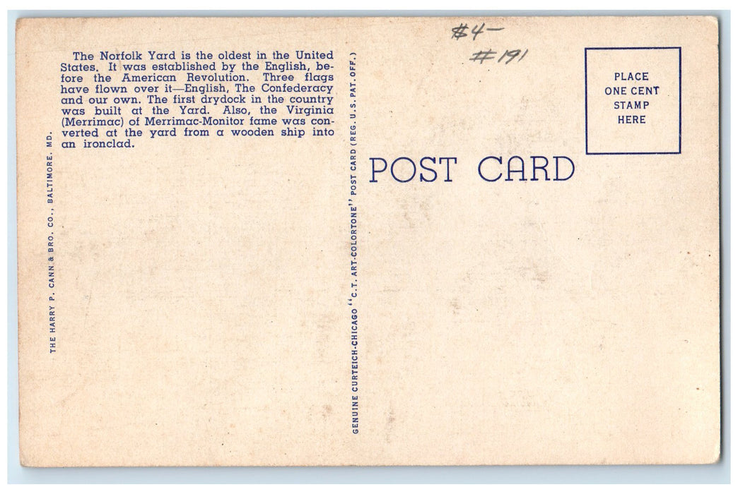 c1940's Building A Battleship At Norfolk Navy Yard Scene Portsmouth VA Postcard