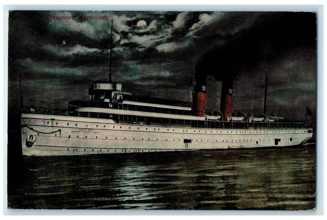 1911 Steamer Northwest Boat Moonlight Detroit Michigan MI Posted Moon Postcard