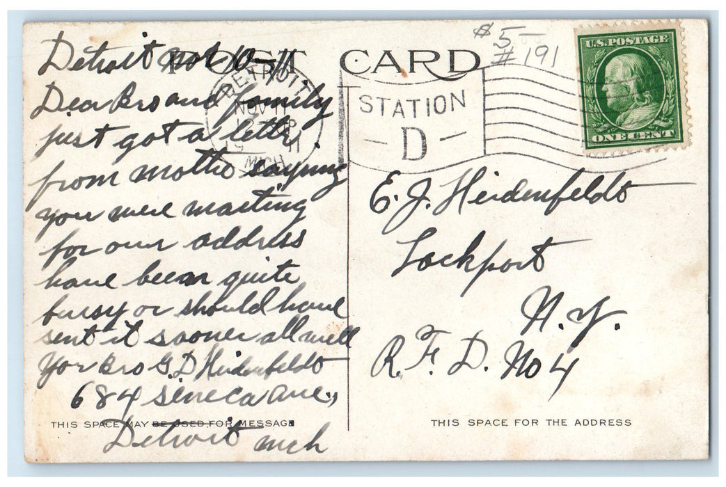 1911 Steamer Northwest Boat Moonlight Detroit Michigan MI Posted Moon Postcard