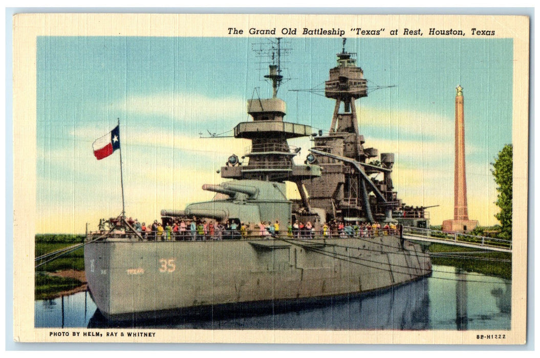 c1940's The Grand Old Battleship Scene Texas At Rest Houston Texas TE Postcard