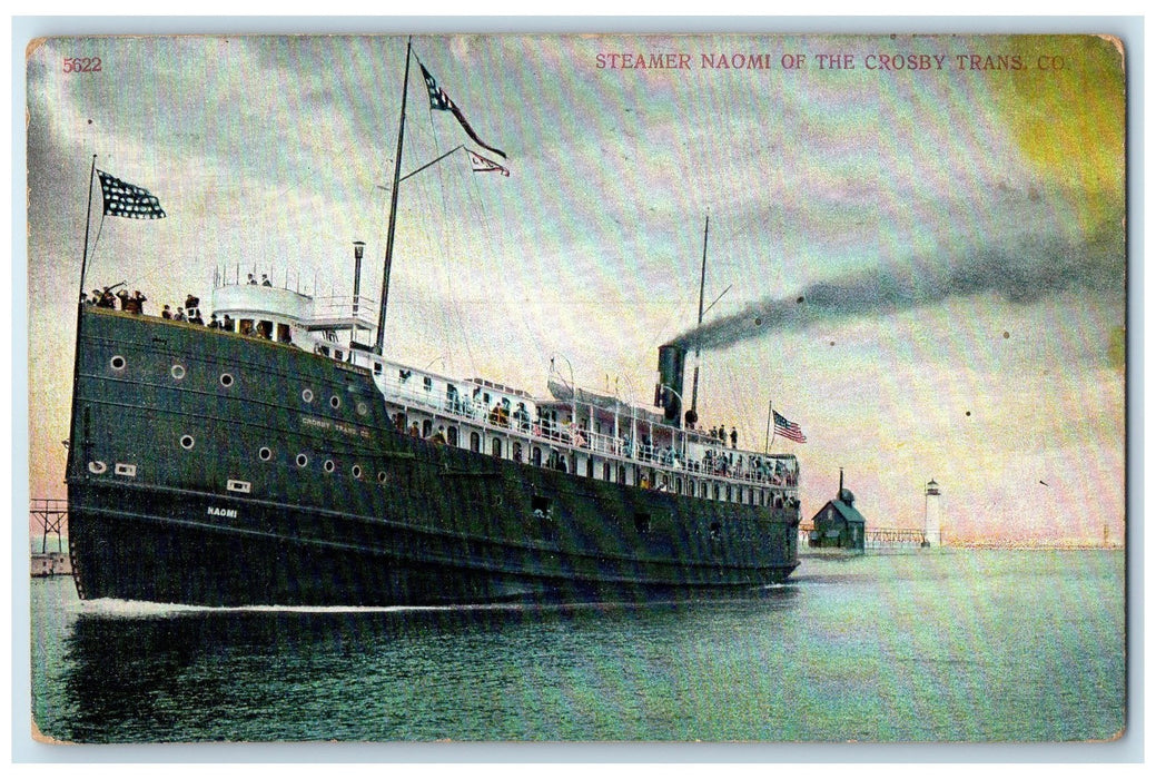 1910 Steamer Naomi Of The Crosby Trans Company Sheboycan Wisconsin WI Postcard