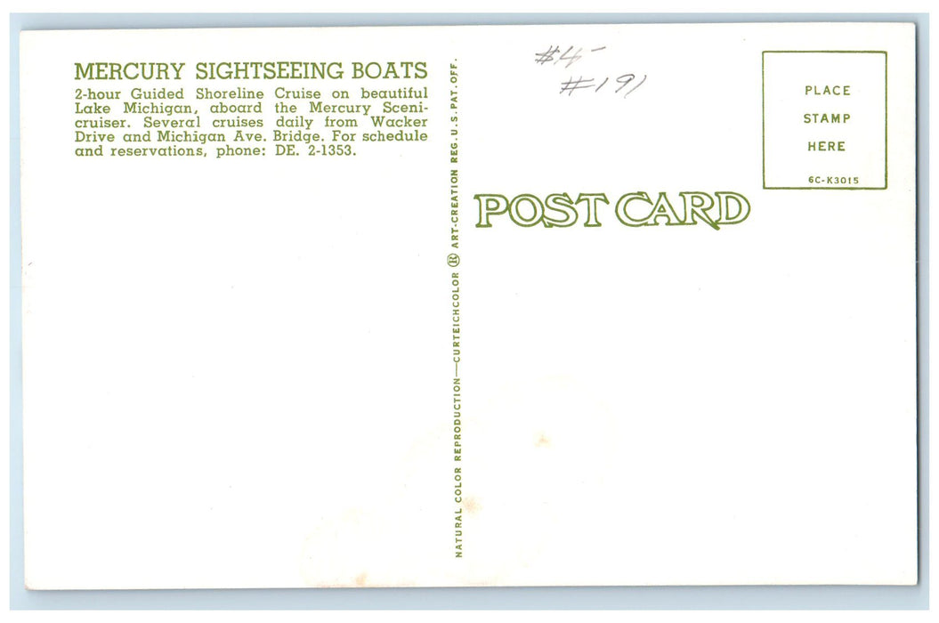 1910 Mercury Sightseeing Boats Mercury Scenicruiser Lake Michigan MI Postcard
