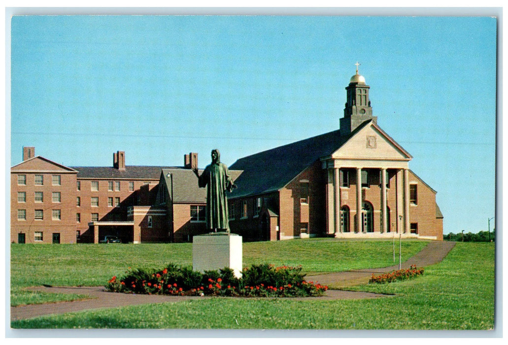 c1960s Christ The Teacher Chapel And Statue Merrimac College Andover MA Postcard