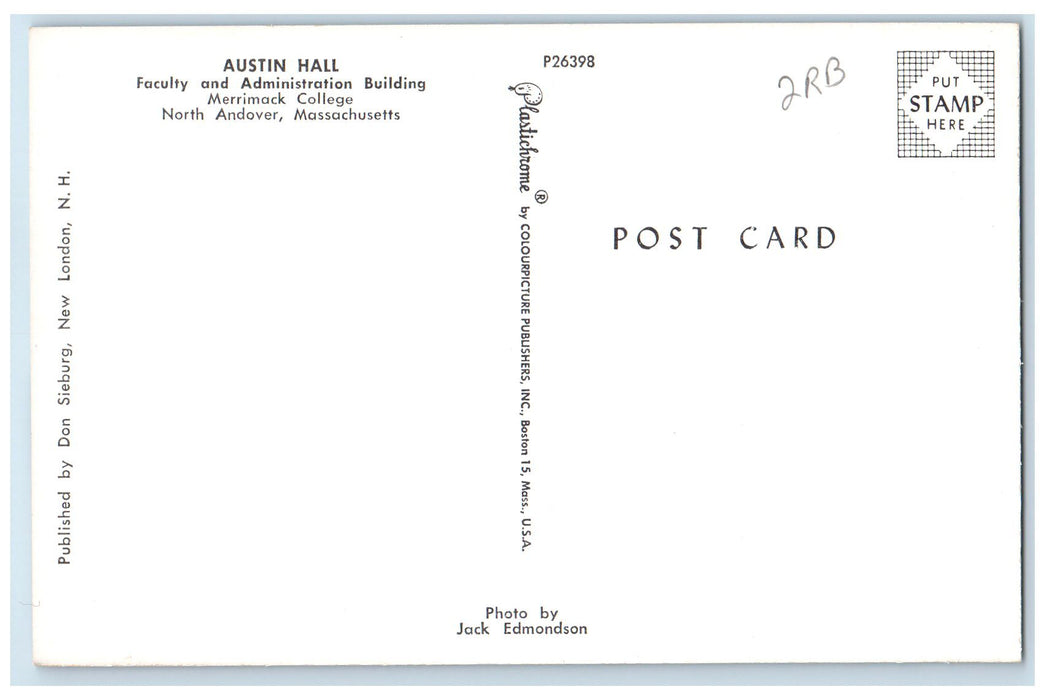 c1960's Austin Hall Faculty Administration Building Andover MA Unposted Postcard