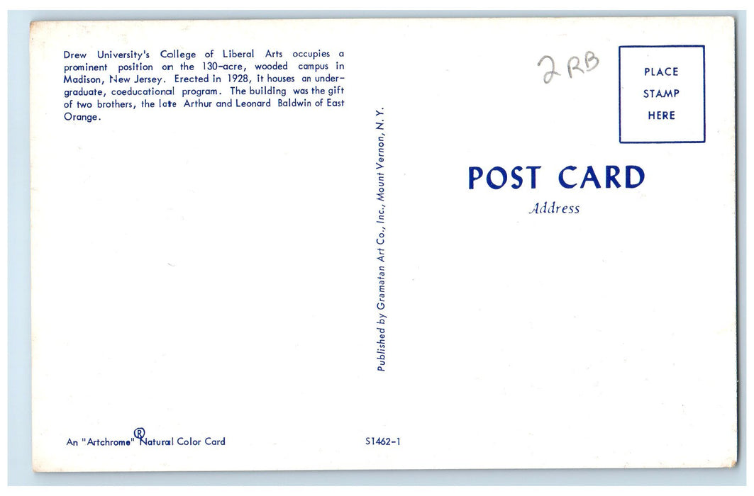 c1960's Drew University's College Of Liberal Arts Exterior Madison NJ Postcard