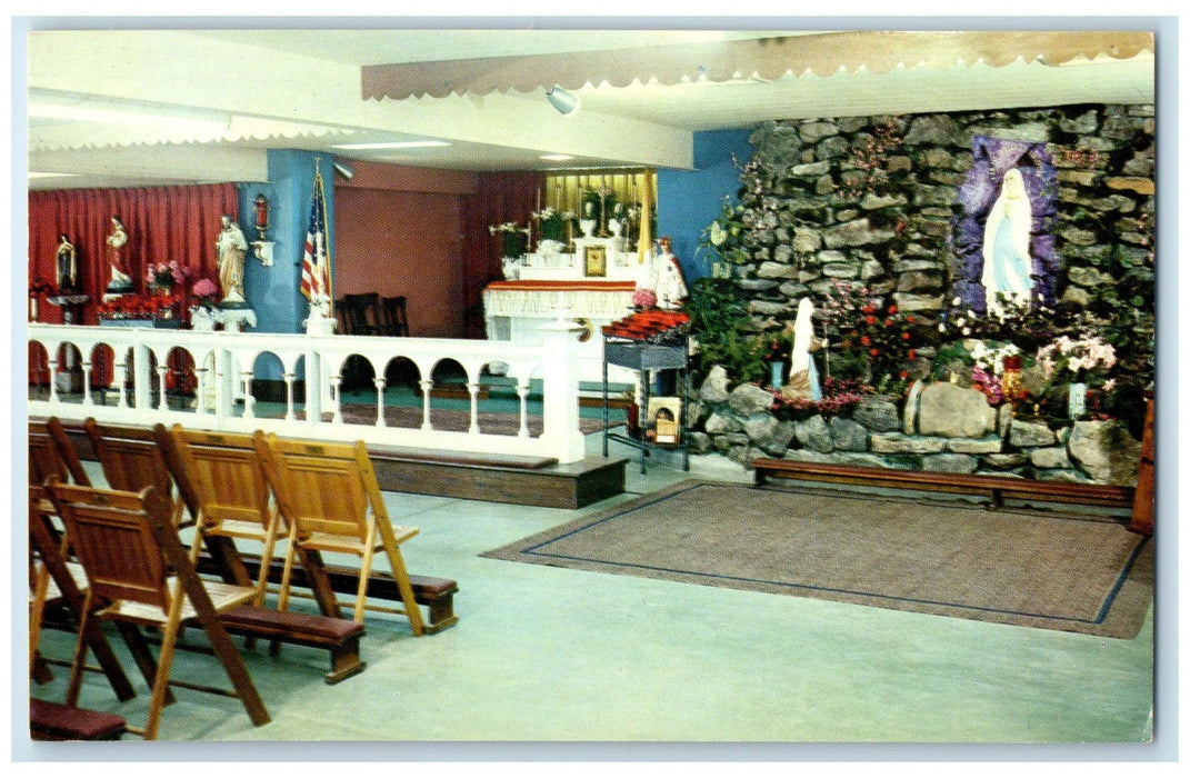 c1960s Grotto In Our Lady Of Lourdes Chapel Interior Shartlesville PA Postcard