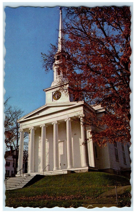 c1960s Congregational Church Exterior Ellsworth Maine ME Unposted Trees Postcard