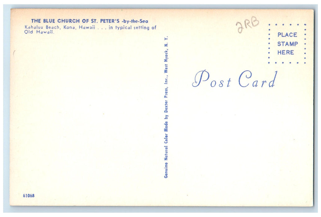 c1960's The Blue Church Of St. Peter's Exterior Kona Hawaii HI Unposted Postcard