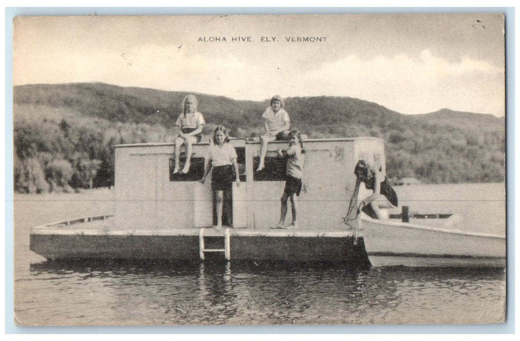 1947 Aloha Hive Children And Boats View Ely Vermont VT Unposted Vintage Postcard