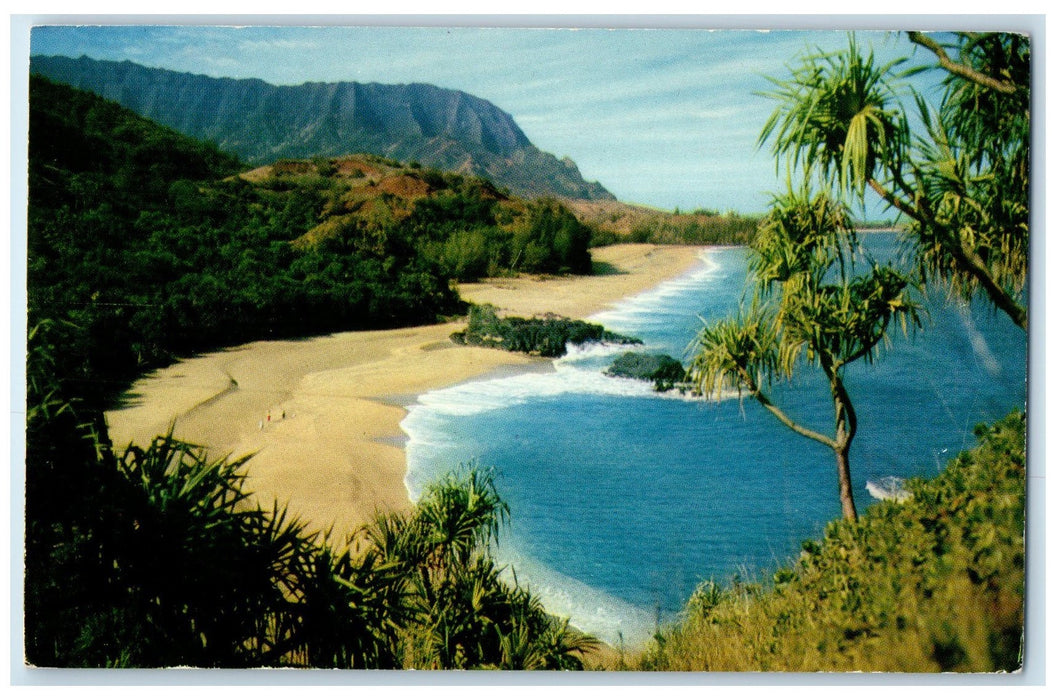 c1950 Lumahai Beach Blue Water Grove Mountain Kauai Hawaii HI Unposted Postcard