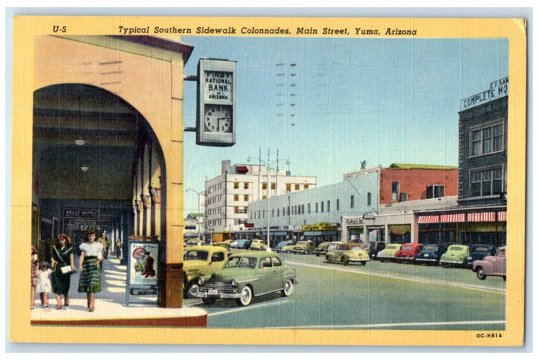 1951 Typical Southen Sidewalk Colonnades Main Street Yuma Arizona AZ Postcard