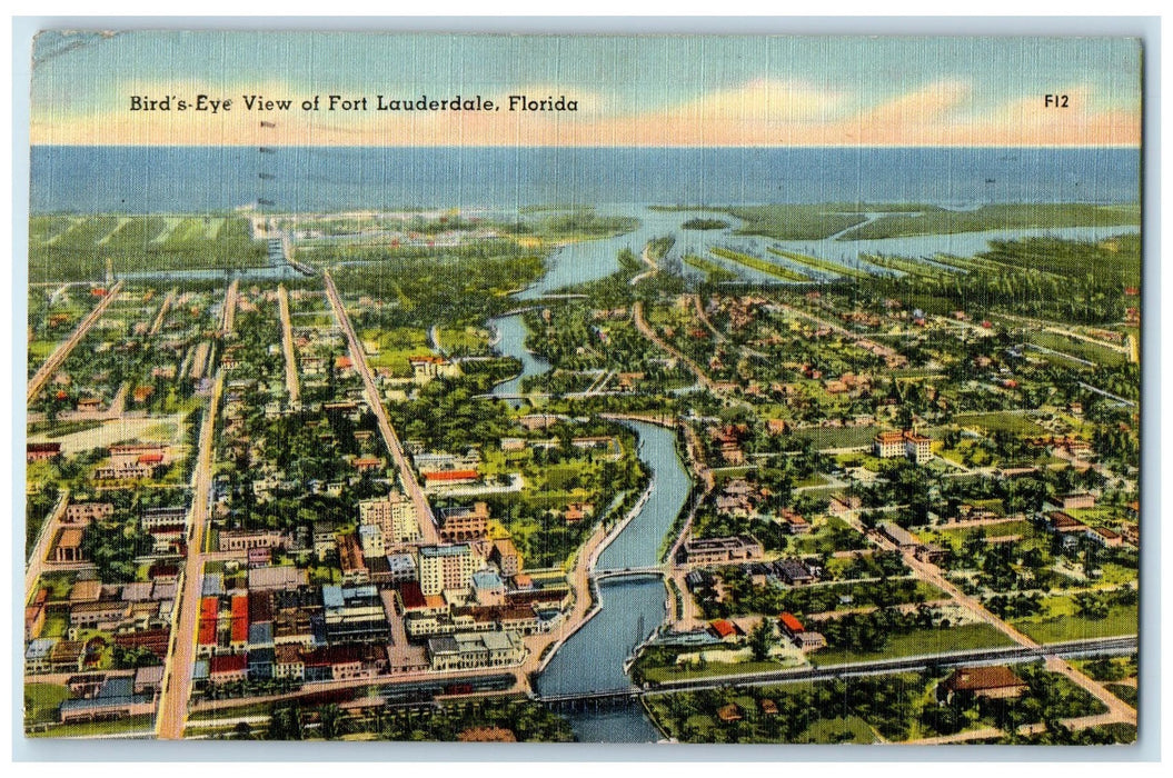c1940's Bird's Eye View Of Fort Lauderdale Florida FL Houses And River Postcard