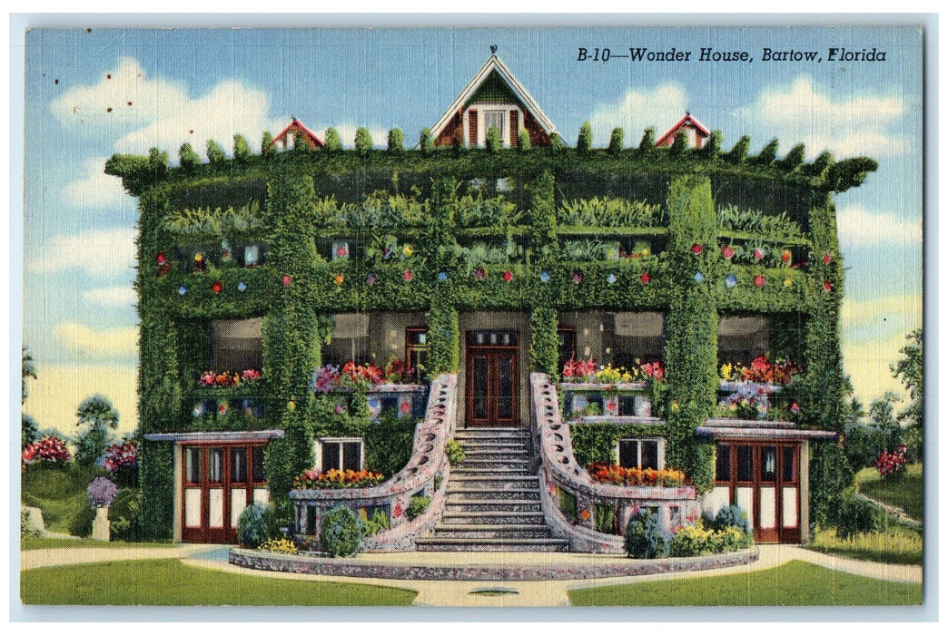 c1940s Wonder House Exterior Flowers Bartow Florida FL Unposted Vintage Postcard