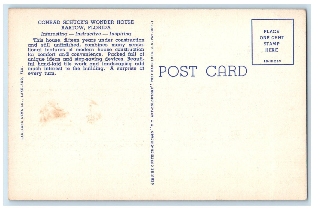 c1940s Wonder House Exterior Flowers Bartow Florida FL Unposted Vintage Postcard