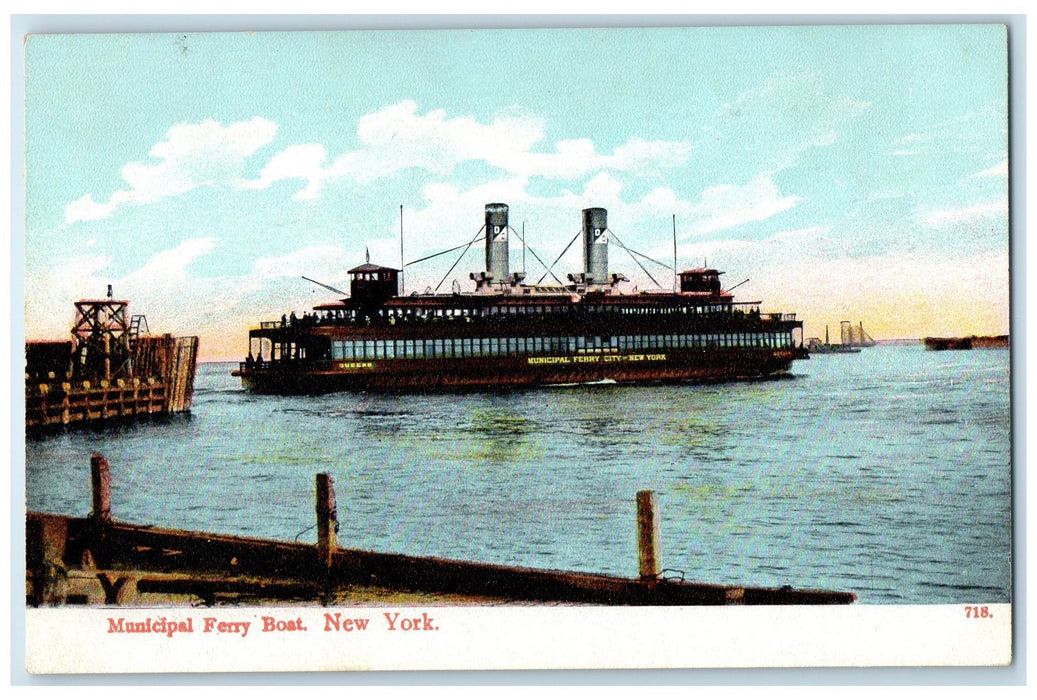 c1920's Municipal Ferry Boat Passenger Ship New York City New York NY Postcard