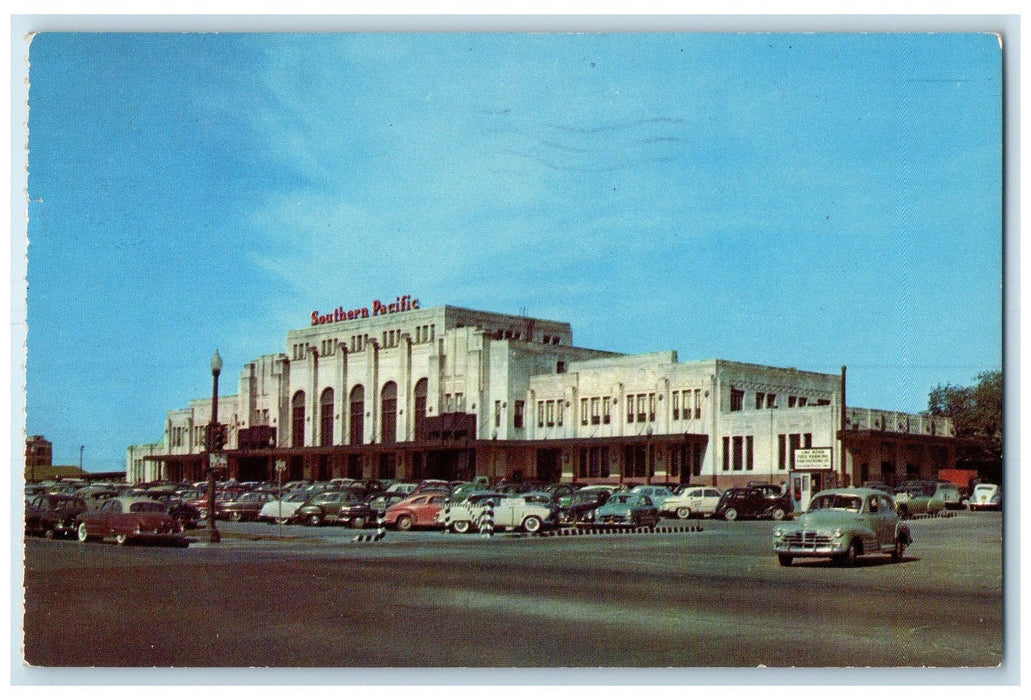 1956 Southern Pacific Station Exterior Roadside Houston Texas TE Cars Postcard