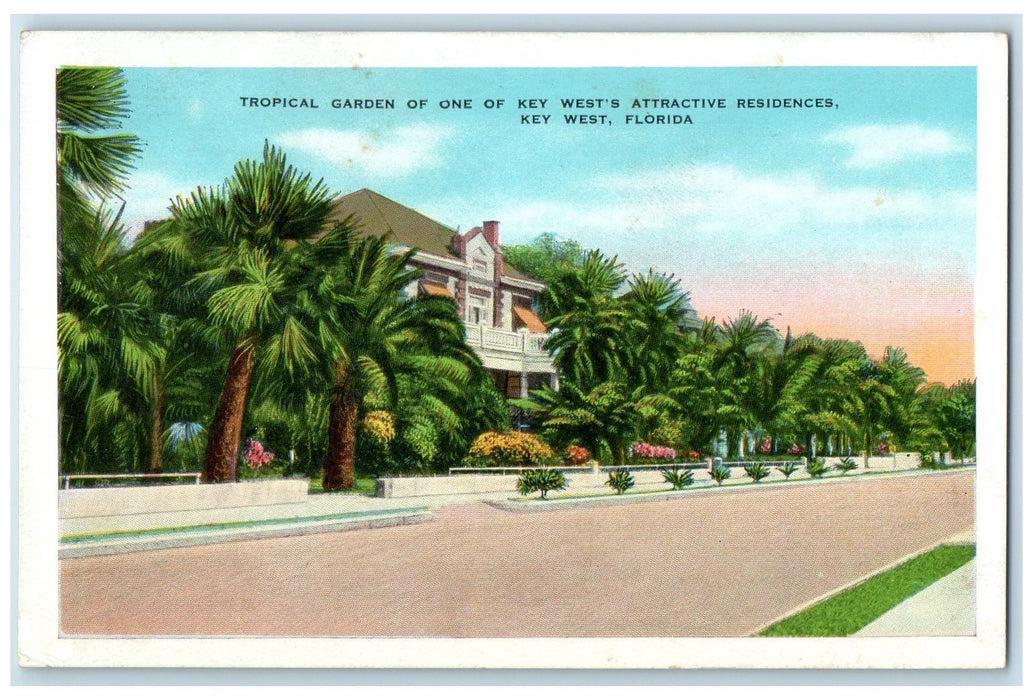c1920's Tropical Garden Of Keys West Residences Key West Florida FL Postcard