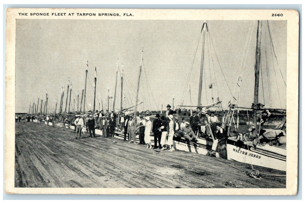 c1920's The Sponge Fleet Harbor Boardwalk At Tarpon Springs Florida FL Postcard