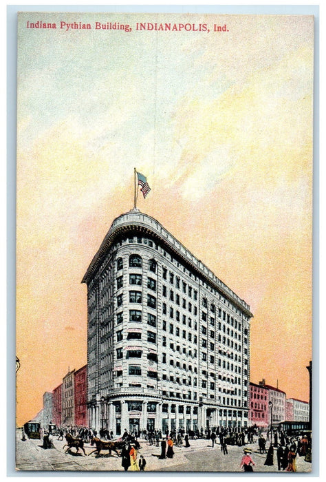 c1910s Indiana Pythian Building Exterior Indianapolis Indiana IN Horses Postcard