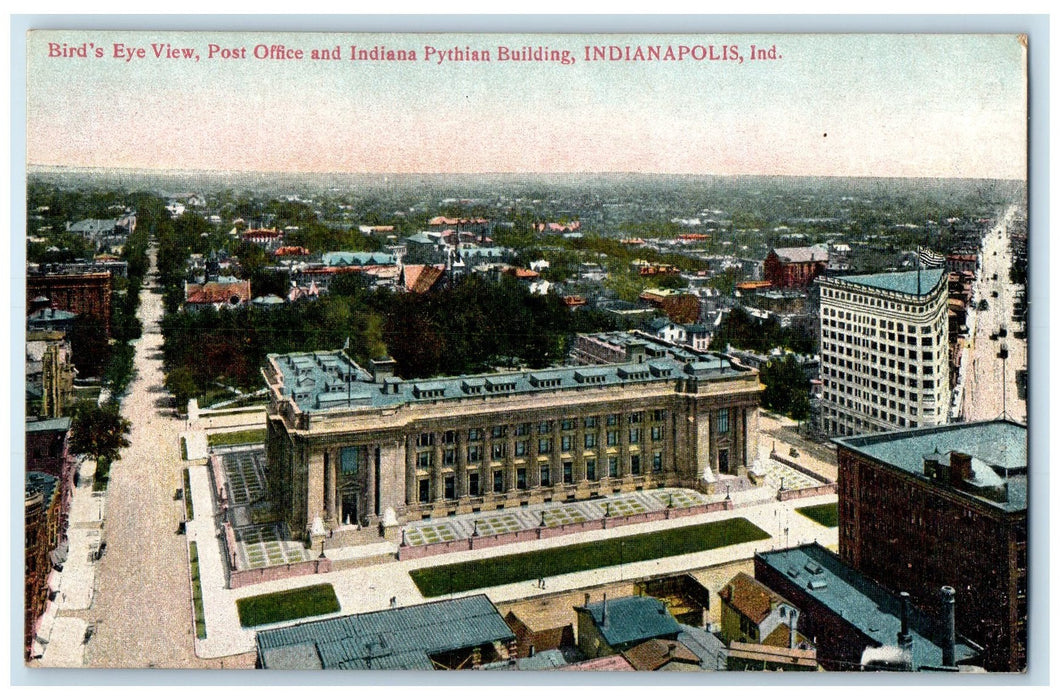 c1910s Bird's Eye View Post Office Indiana Pythian Bldg Indianapolis IN Postcard