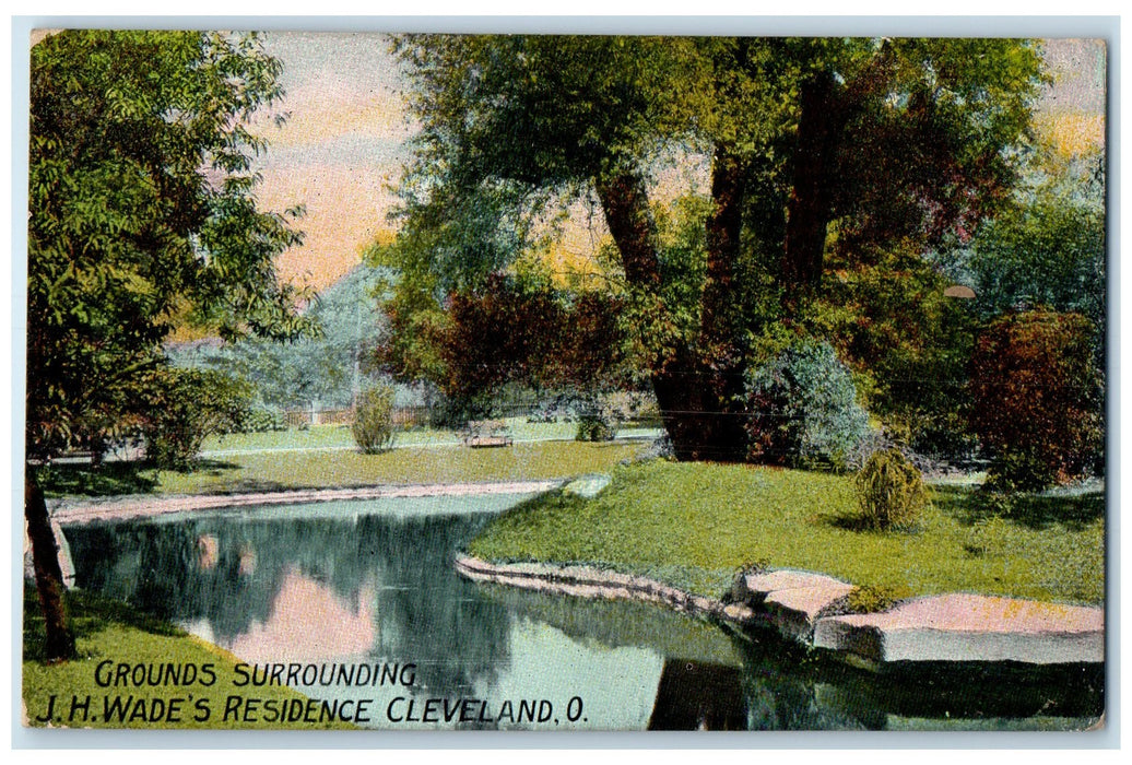 1908 Ground Surrounding Wade's Residence Cleveland Ohio OH Posted Trees Postcard