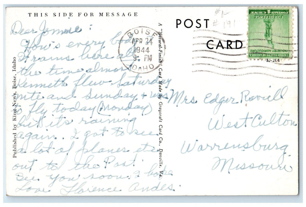 1944 A Local Winter Scene Snow Skiing Trees View Boise Idaho ID Posted Postcard