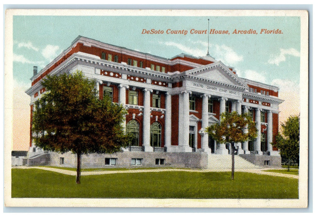c1920's DeSoto County Court House Building Stairs Arcadia Florida FL Postcard